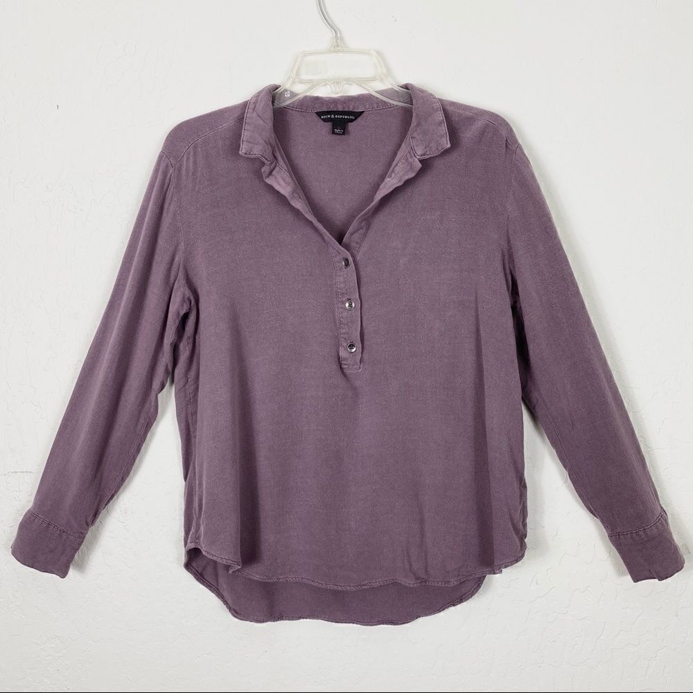 Rock & Republic Purple Long Sleeve Henley Button Shirt